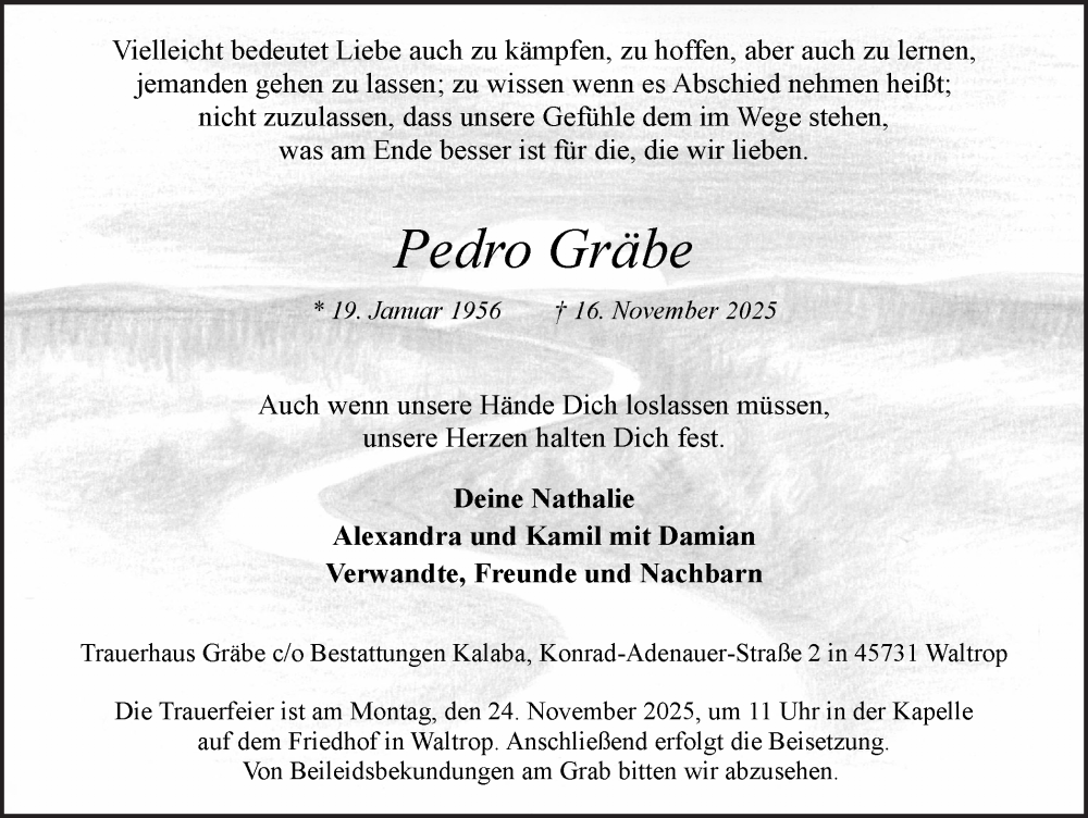  Traueranzeige für Pedro Gräbe vom 19.11.2025 aus Trauer Vest