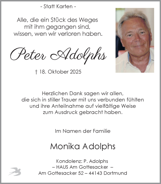 Traueranzeige von Peter Adolphs von Ruhr Nachrichten