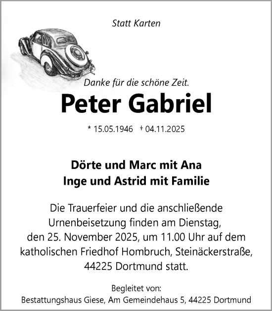 Traueranzeige von Peter Gabriel von Ruhr Nachrichten