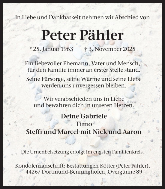 Traueranzeige von Peter Pähler von Ruhr Nachrichten