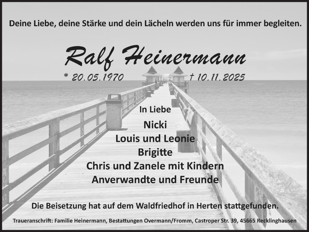  Traueranzeige für Ralf Heinermann vom 29.11.2025 aus Trauer Vest