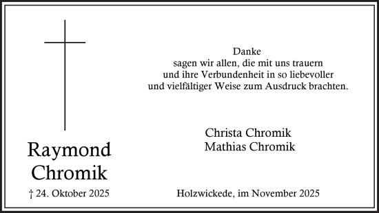 Traueranzeige von Raymond Chromik von Hellweger Anzeiger