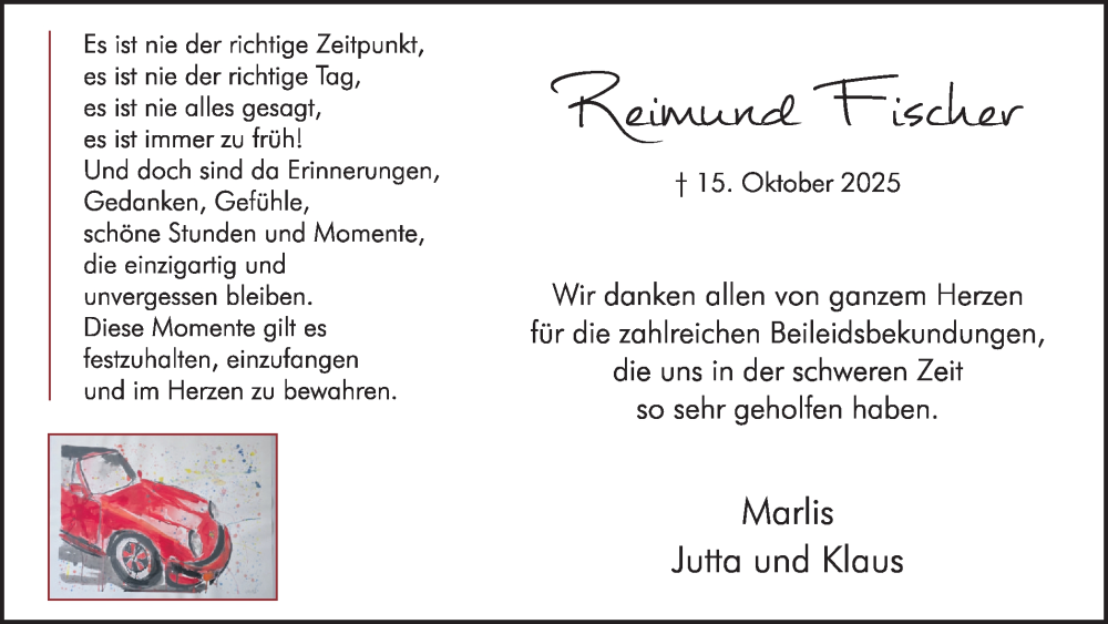  Traueranzeige für Reimund Fischer vom 29.11.2025 aus Ruhr Nachrichten