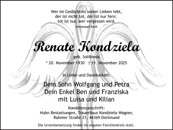 Traueranzeige von Renate Kandziela von Ruhr Nachrichten