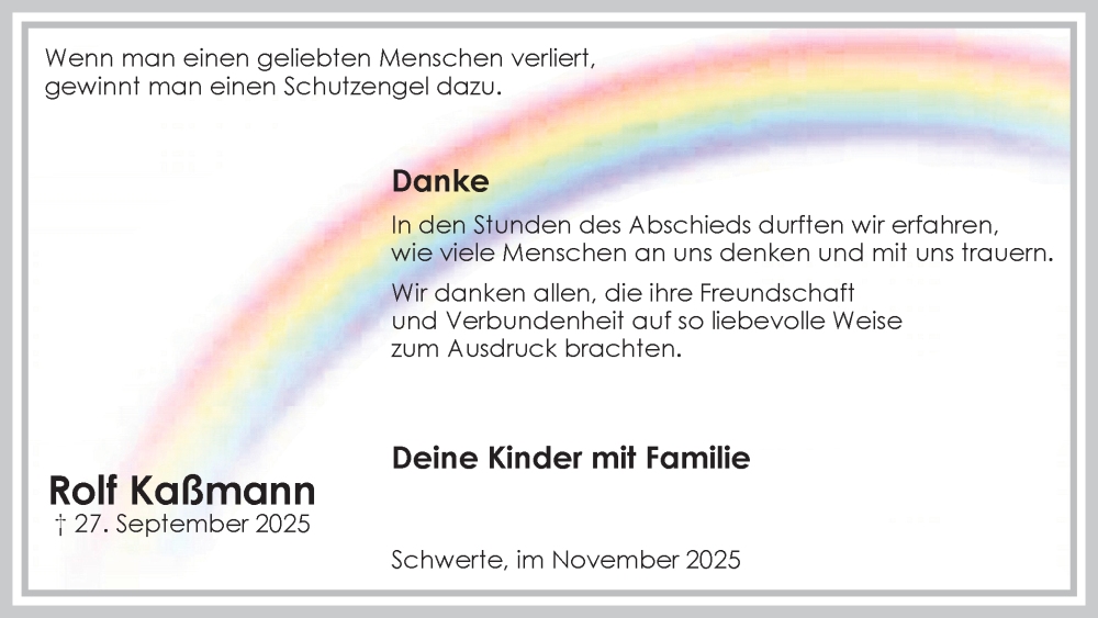  Traueranzeige für Rolf Kaßmann vom 15.11.2025 aus Ruhr Nachrichten
