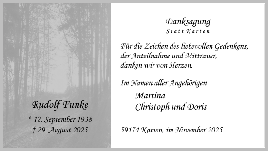 Traueranzeige von Rudolf Funke von Hellweger Anzeiger