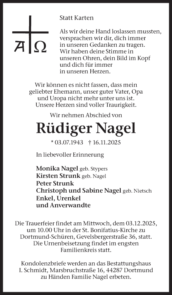 Traueranzeige von Rüdiger Nagel von Ruhr Nachrichten