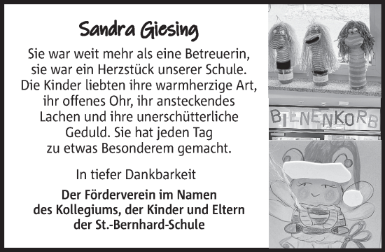 Traueranzeige von Sandra Giesing 
