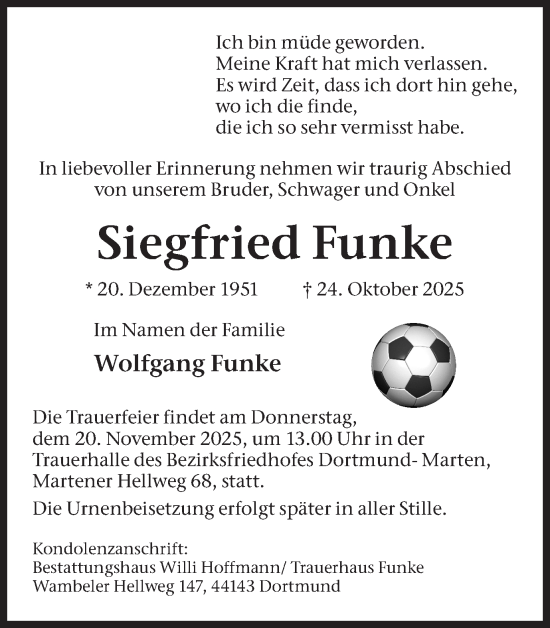 Traueranzeige von Siegfried Funke von Ruhr Nachrichten
