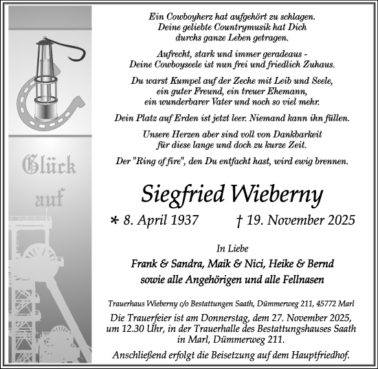 Traueranzeige von Siegfried Wieberny von Trauer Vest
