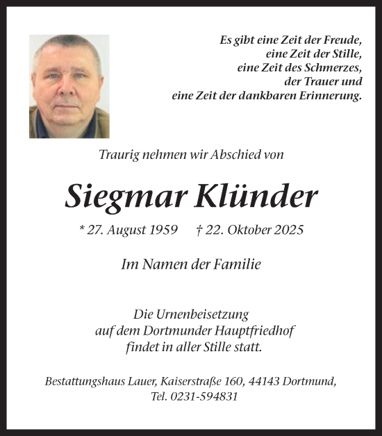 Traueranzeige von Siegmar Klünder von Ruhr Nachrichten