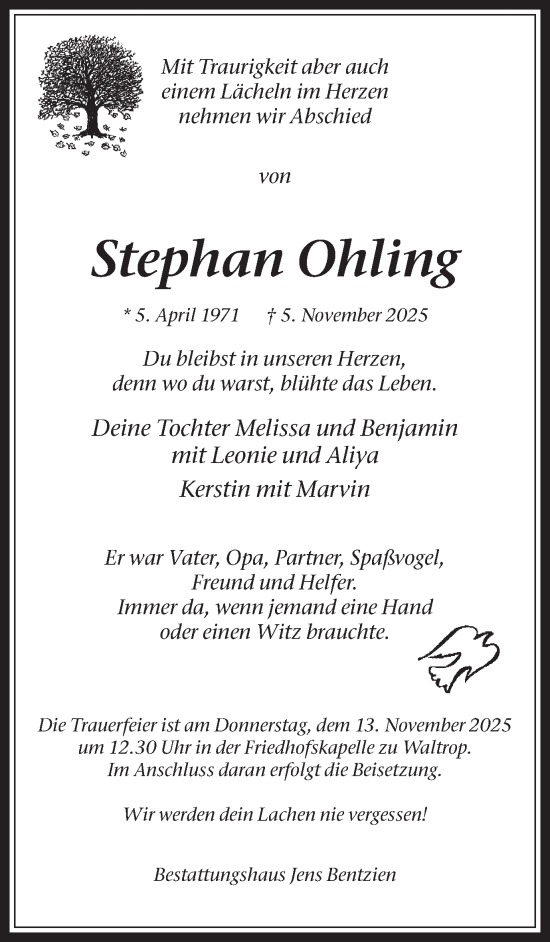 Traueranzeige von Stephan Ohling von Trauer Vest
