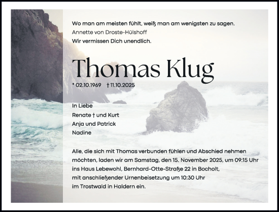Traueranzeige von Thomas Klug 