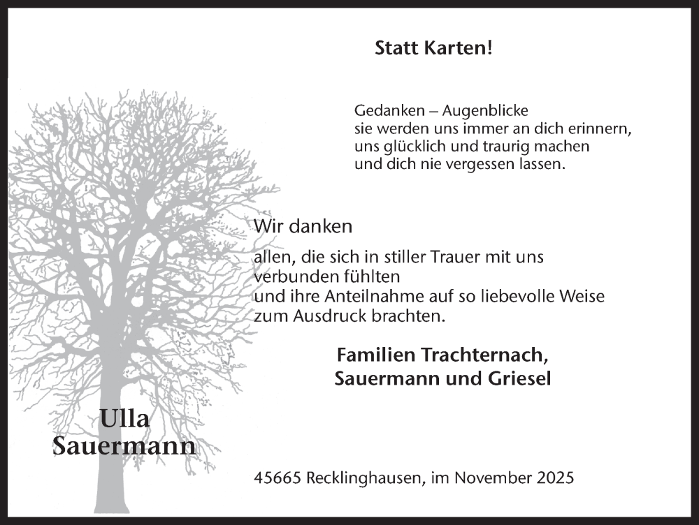  Traueranzeige für Ulla Sauermann vom 29.11.2025 aus Trauer Vest