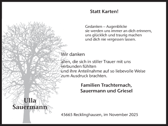 Traueranzeige von Ulla Sauermann von Trauer Vest