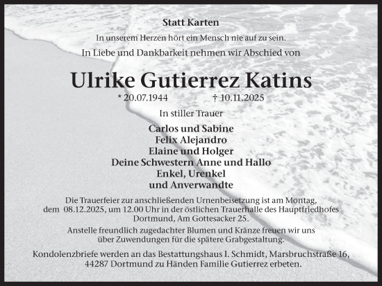 Traueranzeige von Ulrike Gutierrez Katins von Ruhr Nachrichten