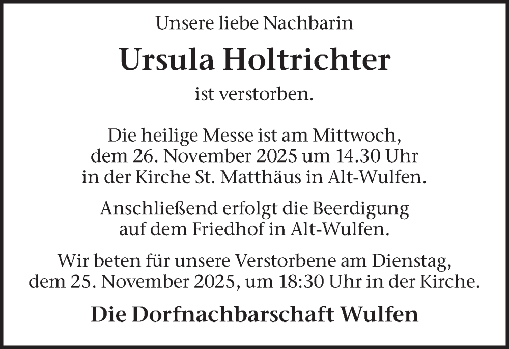  Traueranzeige für Ursula Holtrichter vom 24.11.2025 aus Ruhr Nachrichten und Dorstener Zeitung