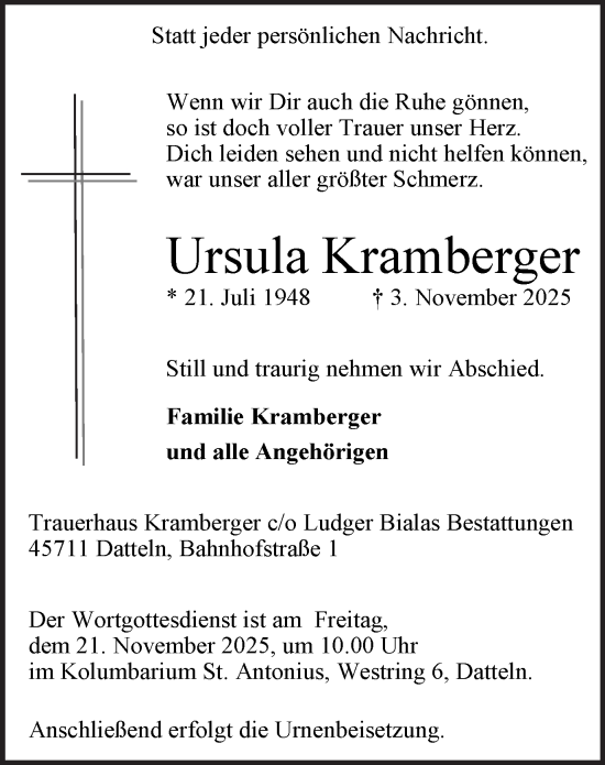 Traueranzeige von Ursula Kramberger von Trauer Vest
