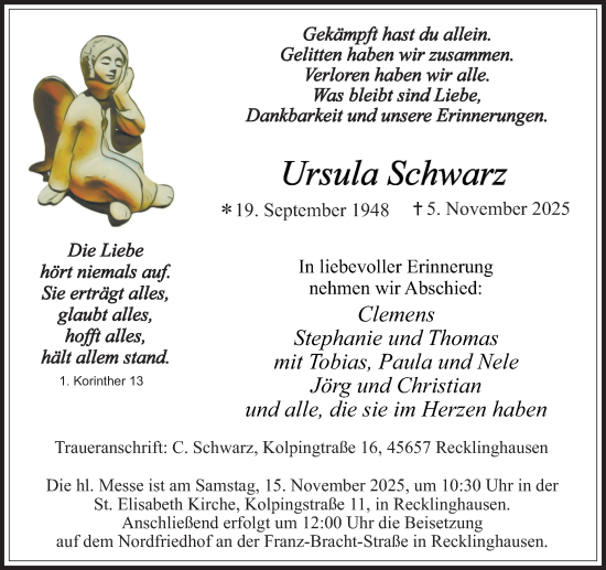 Traueranzeige von Ursula Schwarz von Trauer Vest