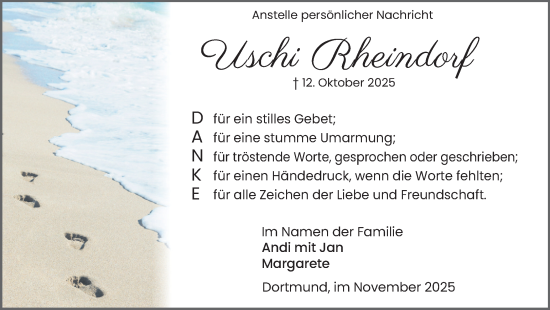 Traueranzeige von Uschi Rheindorf von Ruhr Nachrichten