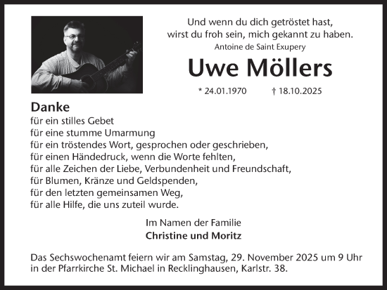 Traueranzeige von Uwe Möllers von Ruhr Nachrichten und Dorstener Zeitung