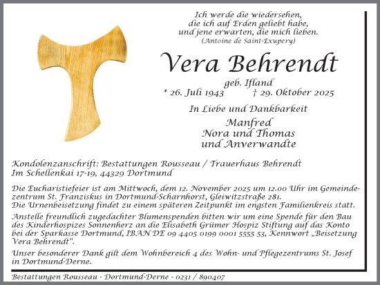 Traueranzeige von Vera Behrendt von Ruhr Nachrichten
