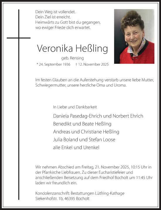 Traueranzeige von Veronika Heßling 