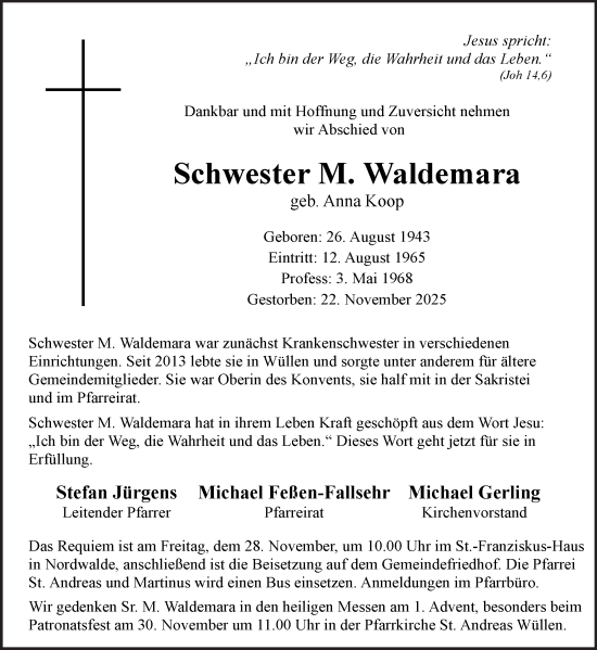 Traueranzeige von Waldemara Koop von Münsterland Zeitung
