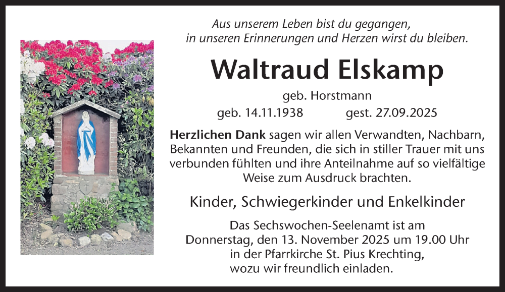  Traueranzeige für Waltraud Elskamp vom 10.11.2025 aus 