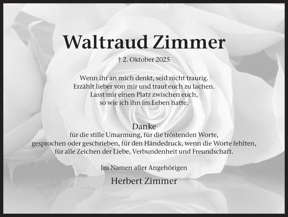  Traueranzeige für Waltraud Zimmer vom 15.11.2025 aus Ruhr Nachrichten