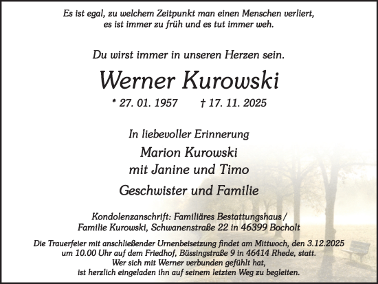 Traueranzeige von Werner Kurowski 