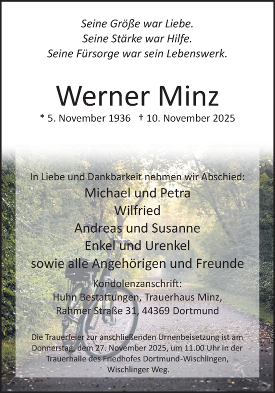 Traueranzeige von Werner Minz von Ruhr Nachrichten