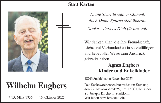 Traueranzeige von Wilhelm Engbers von Münsterland Zeitung