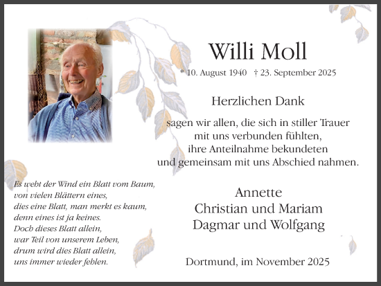 Traueranzeige von Willi Moll von Ruhr Nachrichten