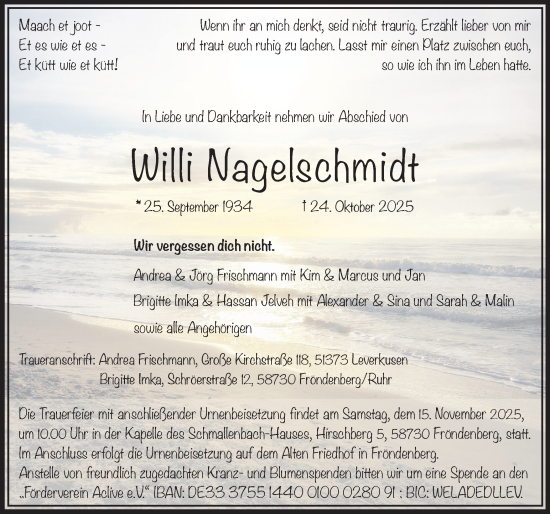 Traueranzeige von Willi Nagelschmidt von Hellweger Anzeiger