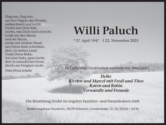 Traueranzeige von Willi Paluch von Ruhr Nachrichten
