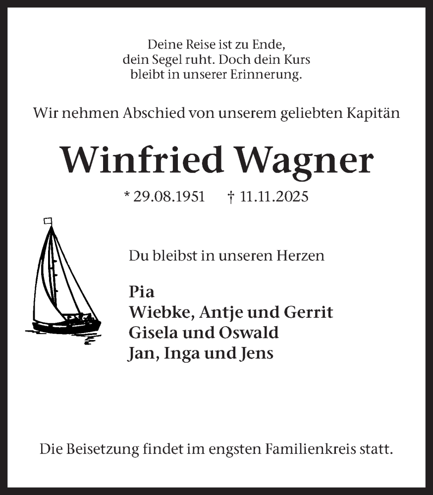  Traueranzeige für Winfried Wagner vom 22.11.2025 aus Ruhr Nachrichten