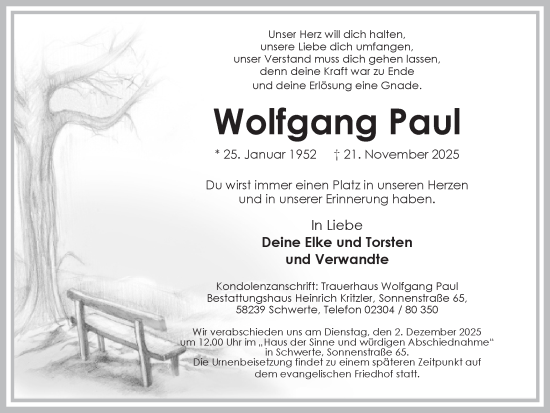 Traueranzeige von Wolfgang Paul von Ruhr Nachrichten