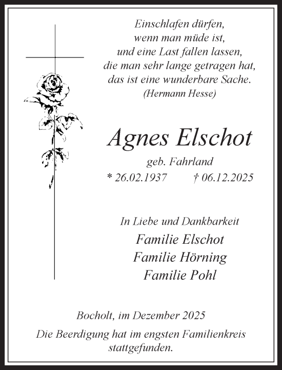 Traueranzeige von Agnes Elschot 