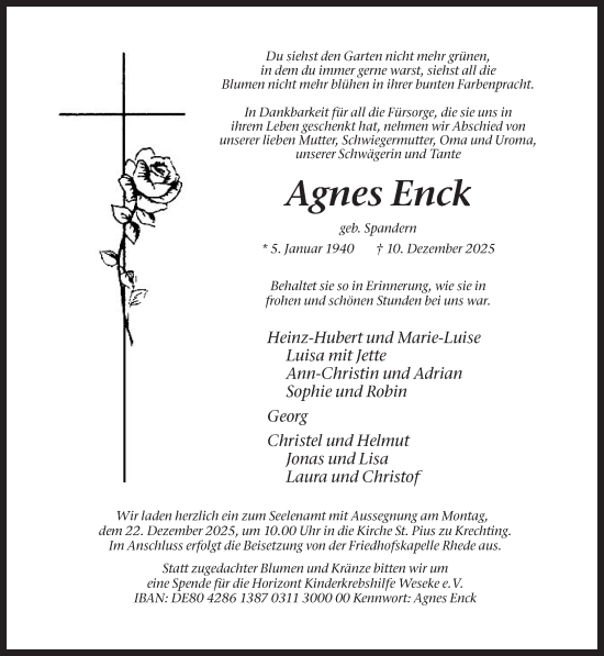 Traueranzeige von Agnes Enck 