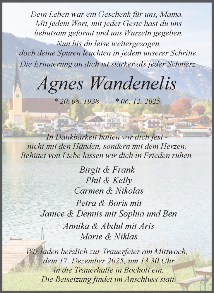  Traueranzeige für Agnes Wandenelis vom 13.12.2025 aus 