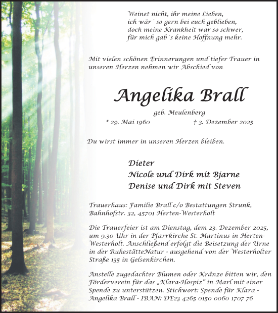 Traueranzeige von Angelika Brall von Trauer Vest