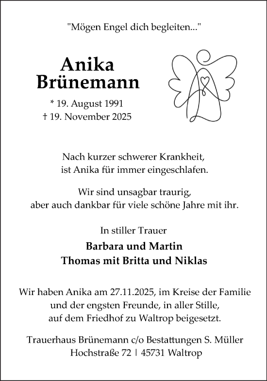 Traueranzeige von Anika Brünemann von Trauer Vest