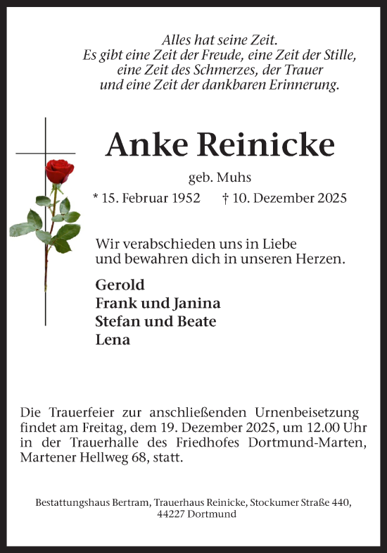 Traueranzeige von Anke Reinicke von Ruhr Nachrichten