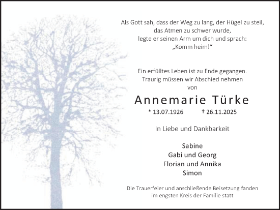 Traueranzeige von Annemarie Türke von Stadtanzeiger Castrop-Rauxel
