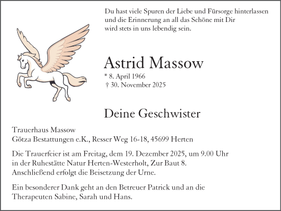 Traueranzeige von Astrid Massow von Trauer Vest