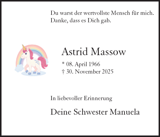 Traueranzeige von Astrid Massow von Trauer Vest