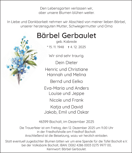 Traueranzeige von Bärbel Gerbaulet 