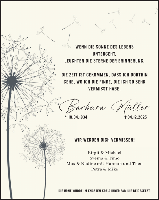 Traueranzeige von Barbara Müller von Stadtanzeiger Castrop-Rauxel