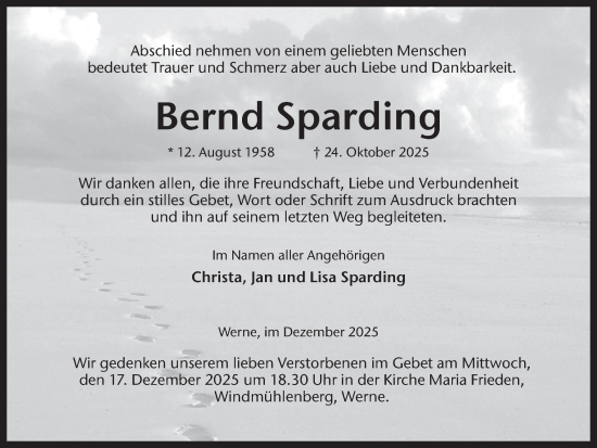 Traueranzeige von Bernd Sparding von Ruhr Nachrichten